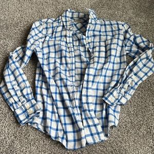 J. CREW - white blue window pane flannel